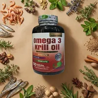 Aceite de krill en cápsulas con sus ingredientes naturales alrededor