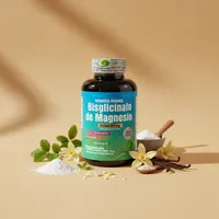 Bisglicinato de magnesio con sus ingredientes naturales alrededor