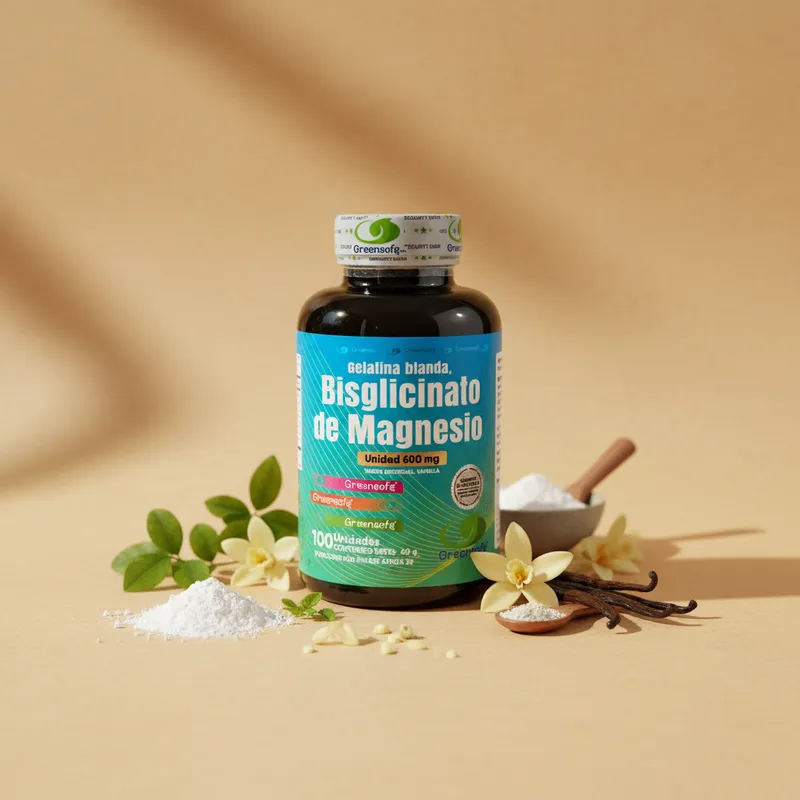 Bisglicinato de magnesio con sus ingredientes naturales alrededor