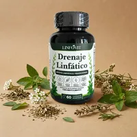 Cápsulas de drenaje linfático con sus ingredientes naturales alrededor