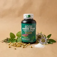 Cápsulas de magnesio y hierbas con sus ingredientes naturales alrededor