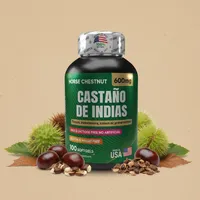 Castaño de indias en cápsulas con sus ingredientes naturales alrededor