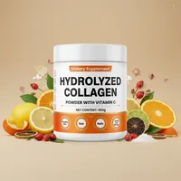 Colágeno hidrolizado en polvo con sus ingredientes naturales alrededor