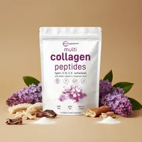 Colágeno múltiple en polvo con sus ingredientes naturales alrededor