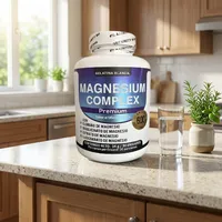 Complejo de magnesio en la cocina de una casa, junto a un vaso de agua