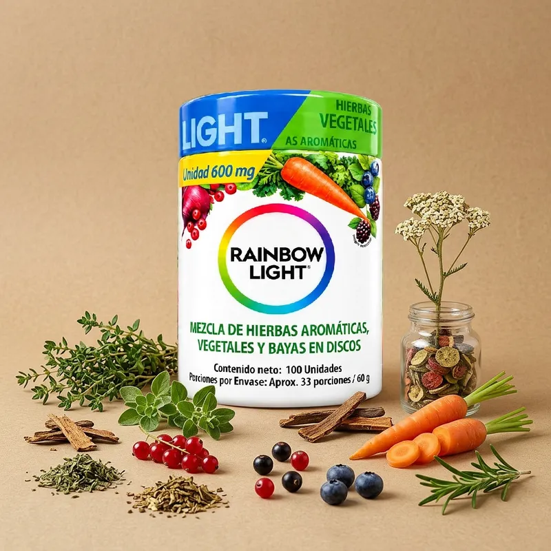 Discos de hierbas y vegetales con sus ingredientes naturales alrededor