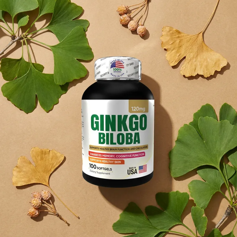Ginkgo biloba en cápsulas con sus ingredientes naturales alrededor