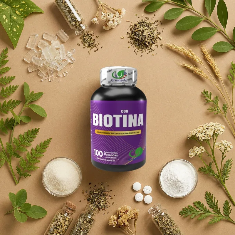 Gomitas de biotina con sus ingredientes naturales alrededor