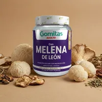 Gomitas de melena de león con sus ingredientes naturales alrededor