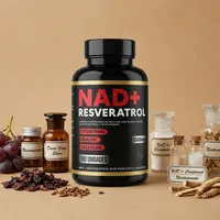 Gomitas de resveratrol combo con sus ingredientes naturales alrededor