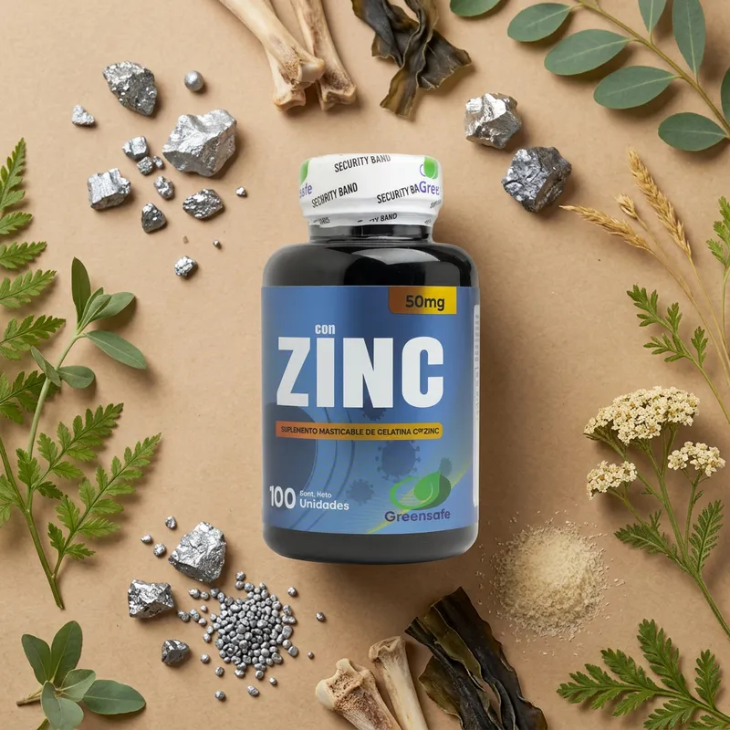 Gomitas de zinc con sus ingredientes naturales alrededor