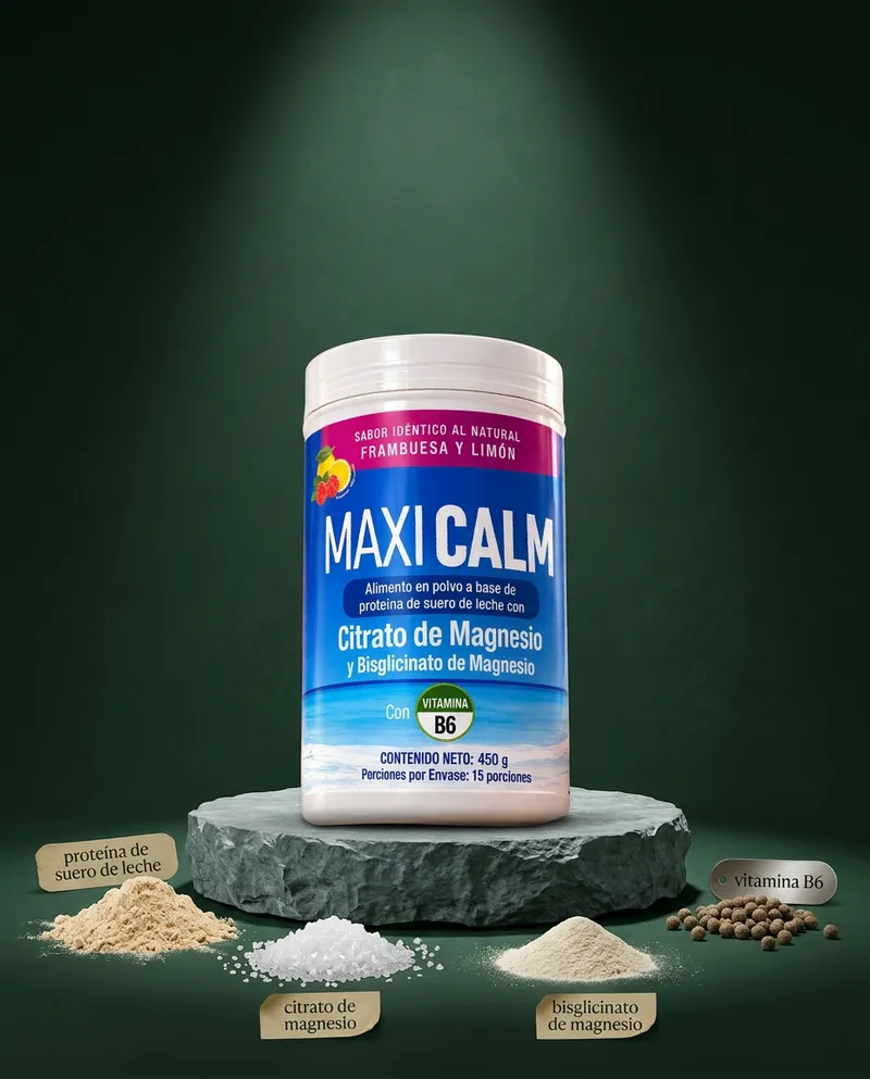 Magnesio en polvo sobre una piedra en un estudio verde, con sus ingredientes