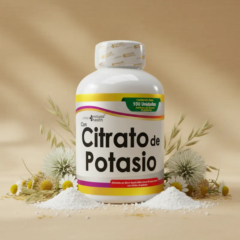 Masticables de potasio con sus ingredientes naturales alrededor