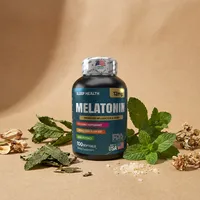 Melatonina de 12 mg con sus ingredientes naturales alrededor