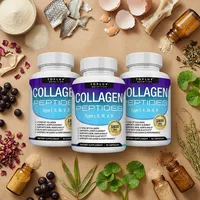 Péptidos de colágeno en cápsulas con sus ingredientes naturales alrededor