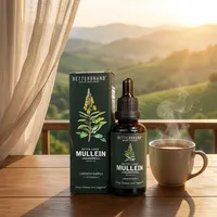 Las gotas Better Lungs en un balcón al amanecer junto a una taza de té